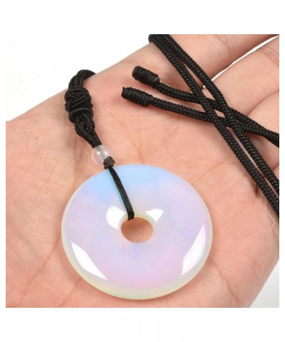 Peace Donut Healing Crystal 40mm Circle Coin Shaped Stone Pendant Adjustable Braided Cord Necklace 28 Inch Synthetic Opalite ...