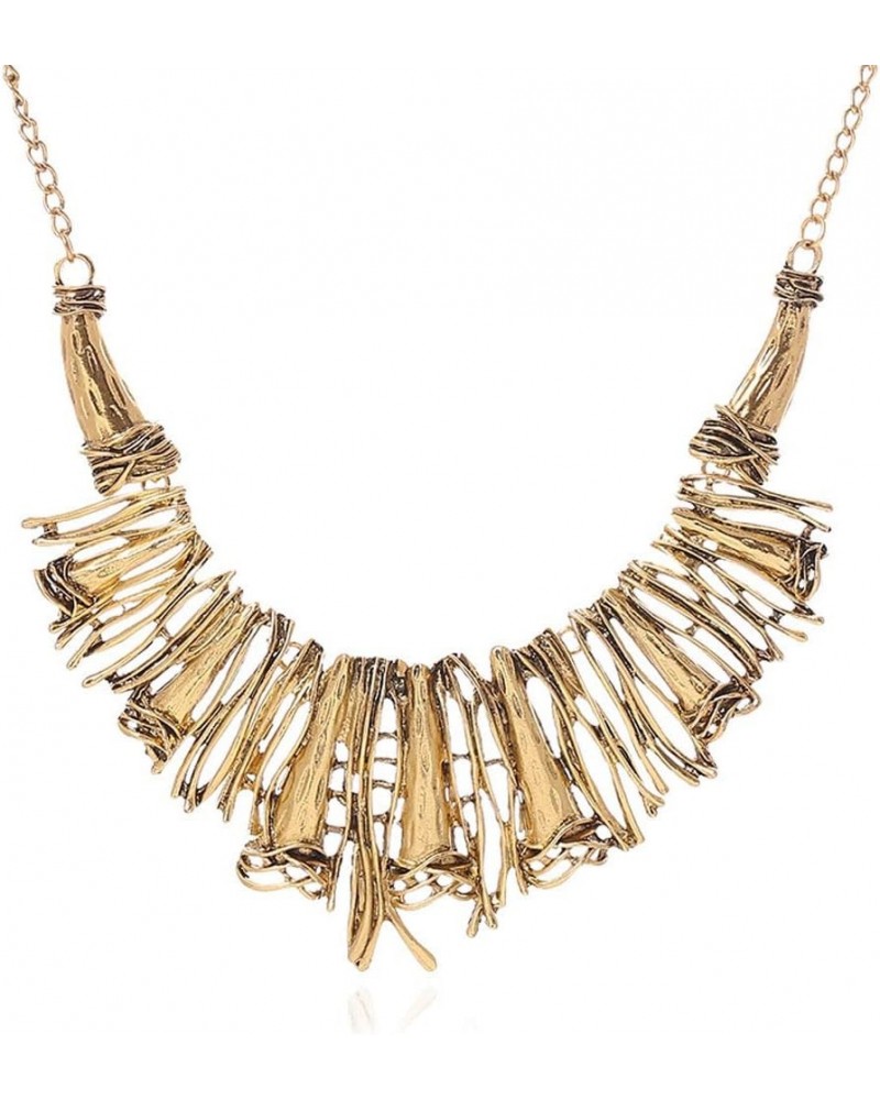 Gold Plated Chunky Bib Necklace Women Vintage Chain Exaggerated Rattan Adjustable Accessories $7.53 Necklaces