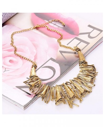 Gold Plated Chunky Bib Necklace Women Vintage Chain Exaggerated Rattan Adjustable Accessories $7.53 Necklaces