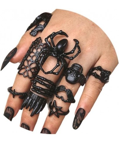 Vintage Gothic Stackable Ring Set Dark Blood/Demon Eye/Spider/Cross/Snake/Skull/Bat/Heart/Mummy Finger Ring Aesthetic Chunky ...