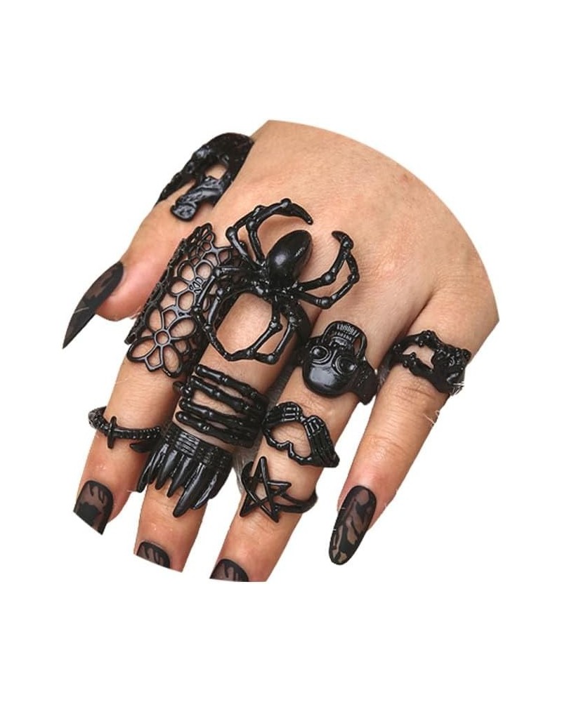 Vintage Gothic Stackable Ring Set Dark Blood/Demon Eye/Spider/Cross/Snake/Skull/Bat/Heart/Mummy Finger Ring Aesthetic Chunky ...