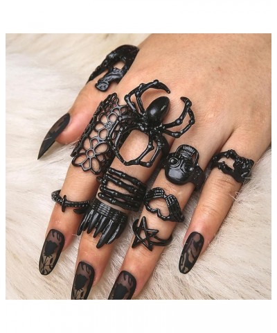 Vintage Gothic Stackable Ring Set Dark Blood/Demon Eye/Spider/Cross/Snake/Skull/Bat/Heart/Mummy Finger Ring Aesthetic Chunky ...