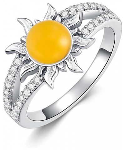 Sun Ring 925 Sterling Silver Amber Ring Sunshine Ring Jewelry Gift for Women Girls (Ring Size 7-10) $19.00 Rings