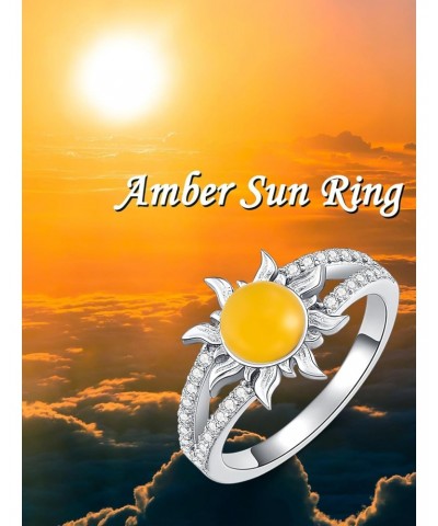 Sun Ring 925 Sterling Silver Amber Ring Sunshine Ring Jewelry Gift for Women Girls (Ring Size 7-10) $19.00 Rings