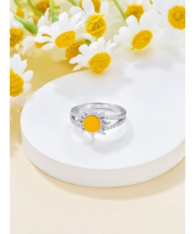 Sun Ring 925 Sterling Silver Amber Ring Sunshine Ring Jewelry Gift for Women Girls (Ring Size 7-10) $19.00 Rings