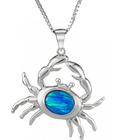 Sterling Silver Created Blue Opal Crab Necklace Pendant with 18" Box Chain $18.45 Necklaces