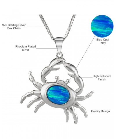 Sterling Silver Created Blue Opal Crab Necklace Pendant with 18" Box Chain $18.45 Necklaces