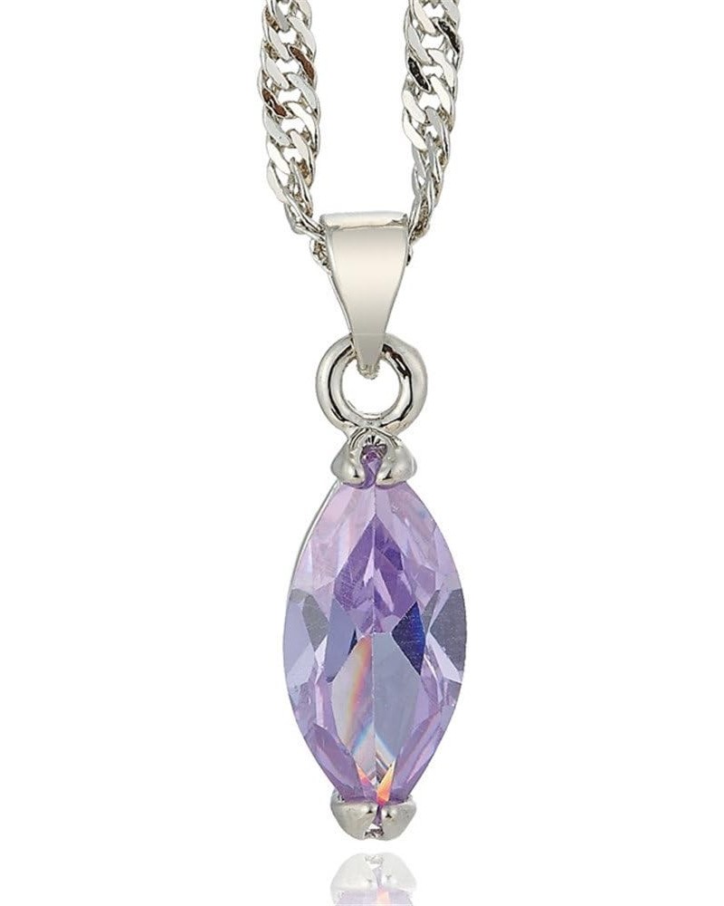 Pendant with 18" Chain & Marquise Cut CZ [6 Colors available] in White Gold Plated, Simple Modern Elegant Violet $7.13 Necklaces