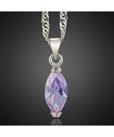 Pendant with 18" Chain & Marquise Cut CZ [6 Colors available] in White Gold Plated, Simple Modern Elegant Violet $7.13 Necklaces