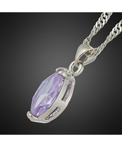 Pendant with 18" Chain & Marquise Cut CZ [6 Colors available] in White Gold Plated, Simple Modern Elegant Violet $7.13 Necklaces