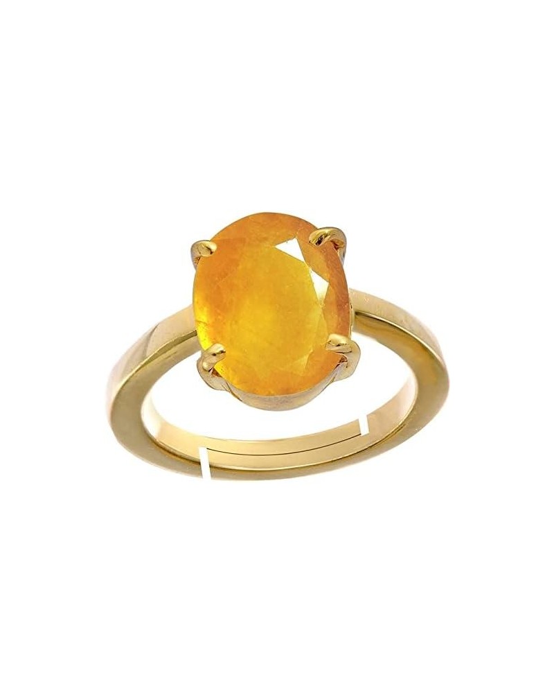 Yellow Sapphire Gemstone Ring Natural Certified 7.25 Carat Handmade Panchdattu 22k Gold Plated Adjustable Ring For Men And Wo...