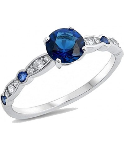 Fancy Wedding Engagement Ring Round Simulated Blue Sapphire Cubic Zirconia 925 Sterling Silver Choose Color Simulated Blue Sa...