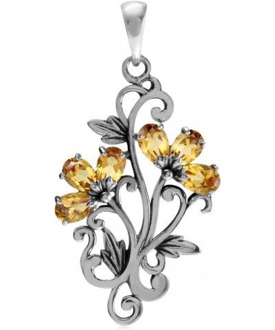 Genuine Gemstone 925 Sterling Silver Victorian Style Flower Bouquet and Leaf Pendant genuine yellow citrine $13.43 Pendants