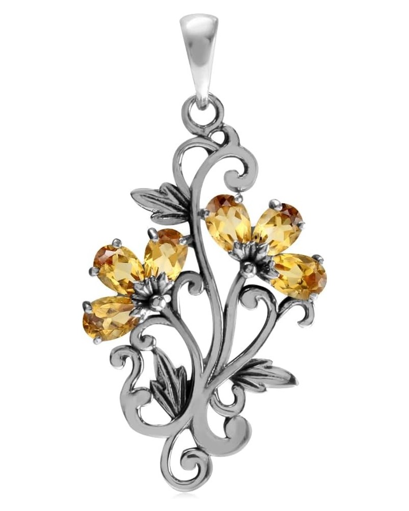 Genuine Gemstone 925 Sterling Silver Victorian Style Flower Bouquet and Leaf Pendant genuine yellow citrine $13.43 Pendants