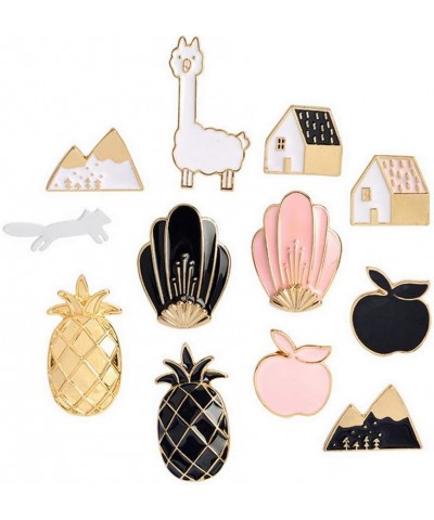 Cute Enamel Brooch Pins-12PCS Car Flamingo Alpaca Pineapple Novelty Cartoon Cute Enamel Brooch Pins Set for Backpack Badges C...