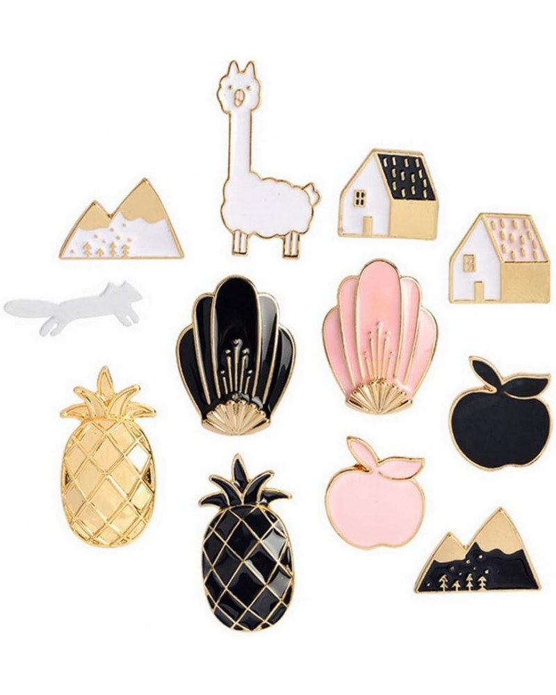 Cute Enamel Brooch Pins-12PCS Car Flamingo Alpaca Pineapple Novelty Cartoon Cute Enamel Brooch Pins Set for Backpack Badges C...