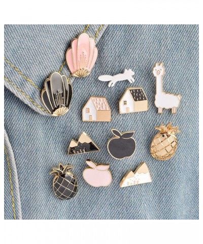 Cute Enamel Brooch Pins-12PCS Car Flamingo Alpaca Pineapple Novelty Cartoon Cute Enamel Brooch Pins Set for Backpack Badges C...