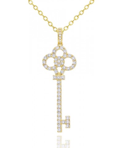 14K Gold Plated Key Necklace for Women • CZ Cubic Zirconia Key Pendant Layering Necklaces • Non-Tarnish Sparkly Jewelry Gifts...