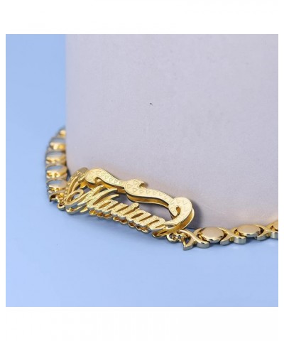 Custom Name Bracelet with Heart Double Plated Name Bracelet Personalized Unisex XOXO Chain Gold Plated Two Tone Custom Name L...