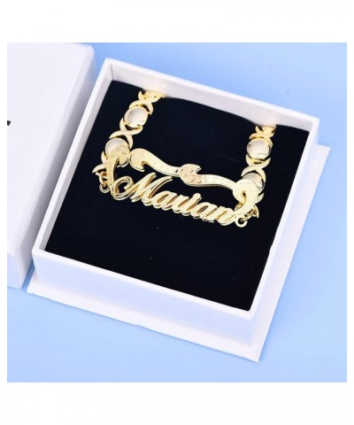 Custom Name Bracelet with Heart Double Plated Name Bracelet Personalized Unisex XOXO Chain Gold Plated Two Tone Custom Name L...