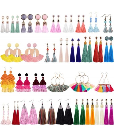 32 Pairs Tassel Earrings Colorful Bohemian Tassel Earring Long Layered Dangle Earrings Tassel Drop Hoop Fringe Tiered Earring...