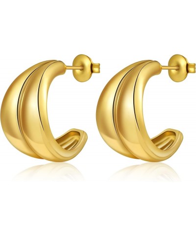 Chunky Gold Hoop Earrings for Women, Lightweight Waterdrop Hollow Thick Hoops with 18K Real Gold Plated, Hypoallergenic Teard...