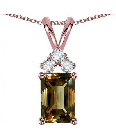 Solid 14K Gold Classic Emerald Octagon Cut 8x6mm Rabbit Ear Pendant Necklace Smoky Quartz Rose Gold $148.74 Necklaces