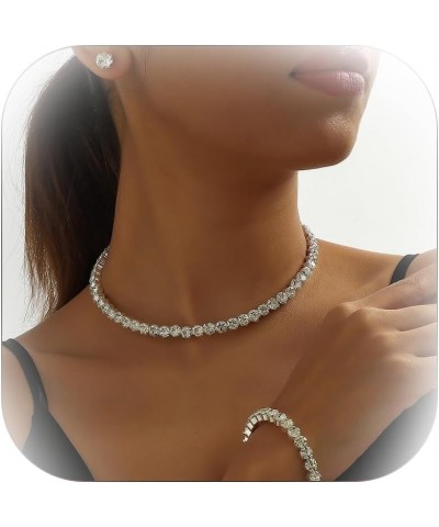 Prom Jewelry Sets Silver Rhinestone Choker Bridal Pearl Jewelry Set for Women Bridesmaid Jewelry Set for Wedding Silver Cryst...