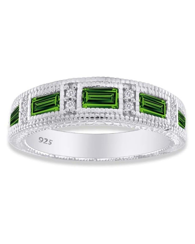 Emerald Shape Simulated CZ Eternity Band Ring in 14K White Gold Over Sterling Silver Simulated Green Emerald $28.97 Others