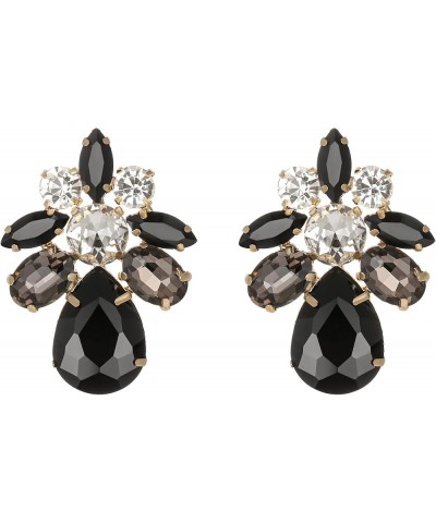 Floral Leaf Teardrop Stud Earrings for Women Girls, Rhinestone Crystal Simple Daily Drop Pierced Earrings Black $10.06 Earrings