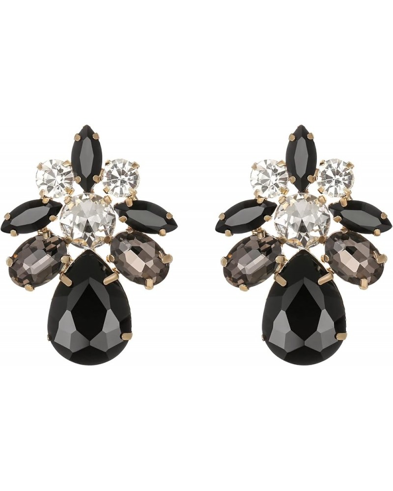 Floral Leaf Teardrop Stud Earrings for Women Girls, Rhinestone Crystal Simple Daily Drop Pierced Earrings Black $10.06 Earrings