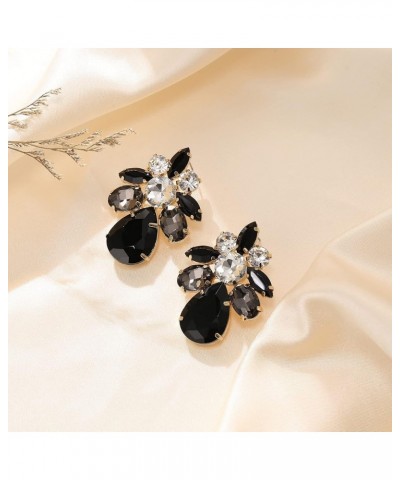 Floral Leaf Teardrop Stud Earrings for Women Girls, Rhinestone Crystal Simple Daily Drop Pierced Earrings Black $10.06 Earrings