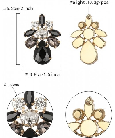 Floral Leaf Teardrop Stud Earrings for Women Girls, Rhinestone Crystal Simple Daily Drop Pierced Earrings Black $10.06 Earrings