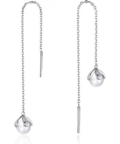 Freshwater Cultured Pearl Threader Tassel Chain Earrings S925 Sterling Silver Delicate Dangle Charm Drop Long Chains Ear Line...