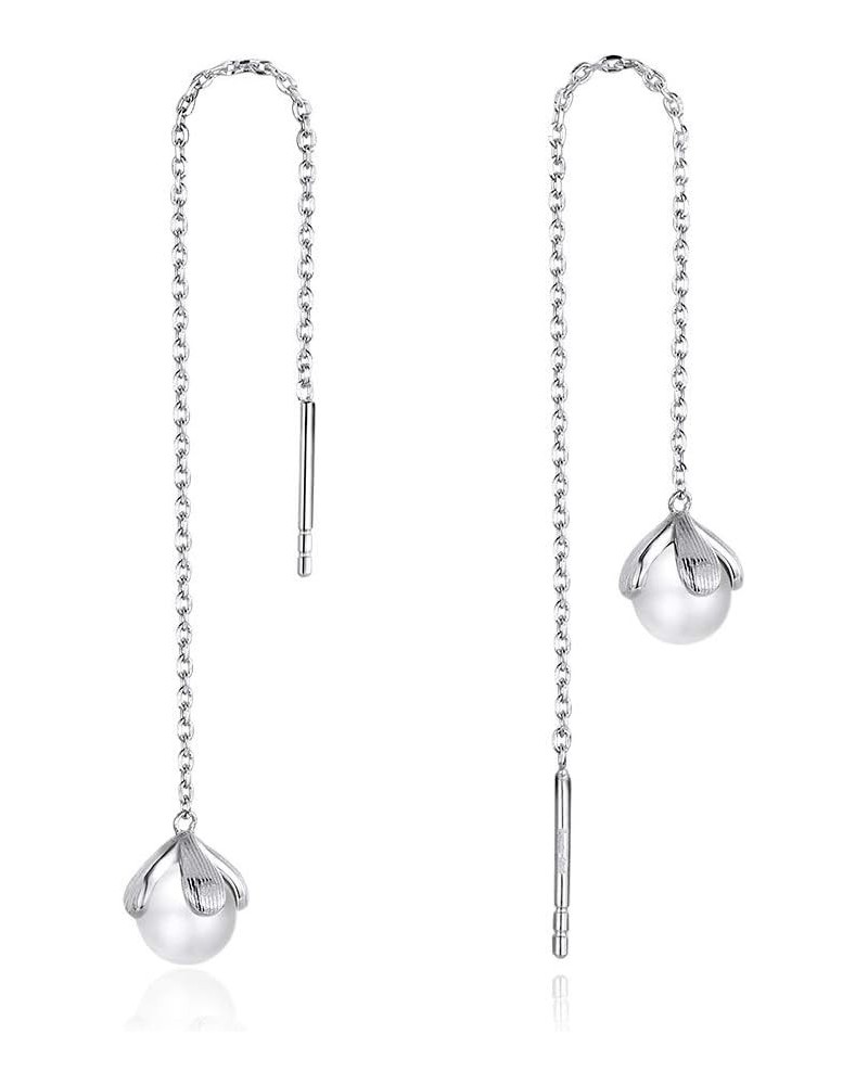 Freshwater Cultured Pearl Threader Tassel Chain Earrings S925 Sterling Silver Delicate Dangle Charm Drop Long Chains Ear Line...