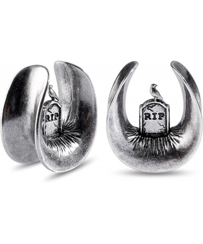 2pcs Punk Skeleton Skull Hand Tombstone Cross Ear Tunnels Stainless Steel Gauges for Ear 0g-5/8 inch tombstone, 00g(10mm) $9....