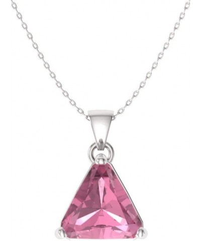 Natural and Certified Triangle Cut Gemstone Solitaire Necklace in 14k White Gold | 0.50 Carat Pendant with Chain Pink Tourmal...