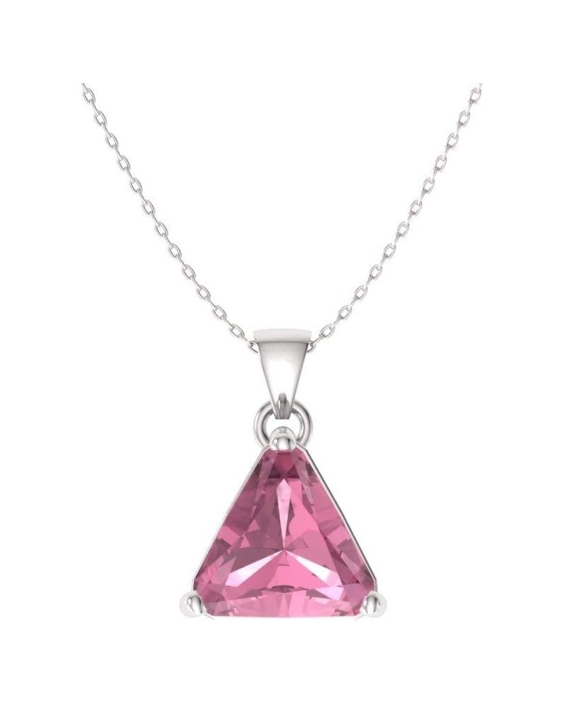 Natural and Certified Triangle Cut Gemstone Solitaire Necklace in 14k White Gold | 0.50 Carat Pendant with Chain Pink Tourmal...