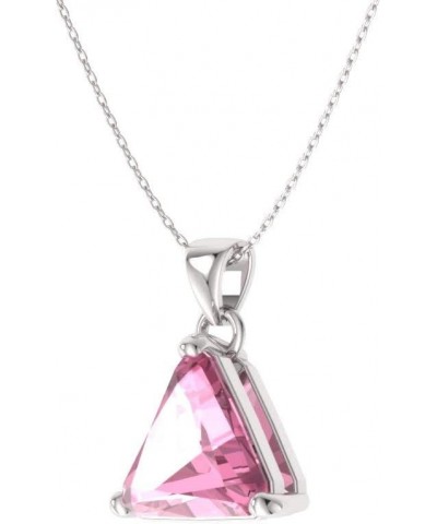 Natural and Certified Triangle Cut Gemstone Solitaire Necklace in 14k White Gold | 0.50 Carat Pendant with Chain Pink Tourmal...