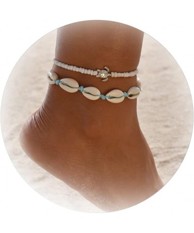 2 Pcs Shell Anklets for Women White Beaded Ankle Bracelets Adjustable Ankle Bracelets Summer Beach Jewelry for Teen Girls $7....