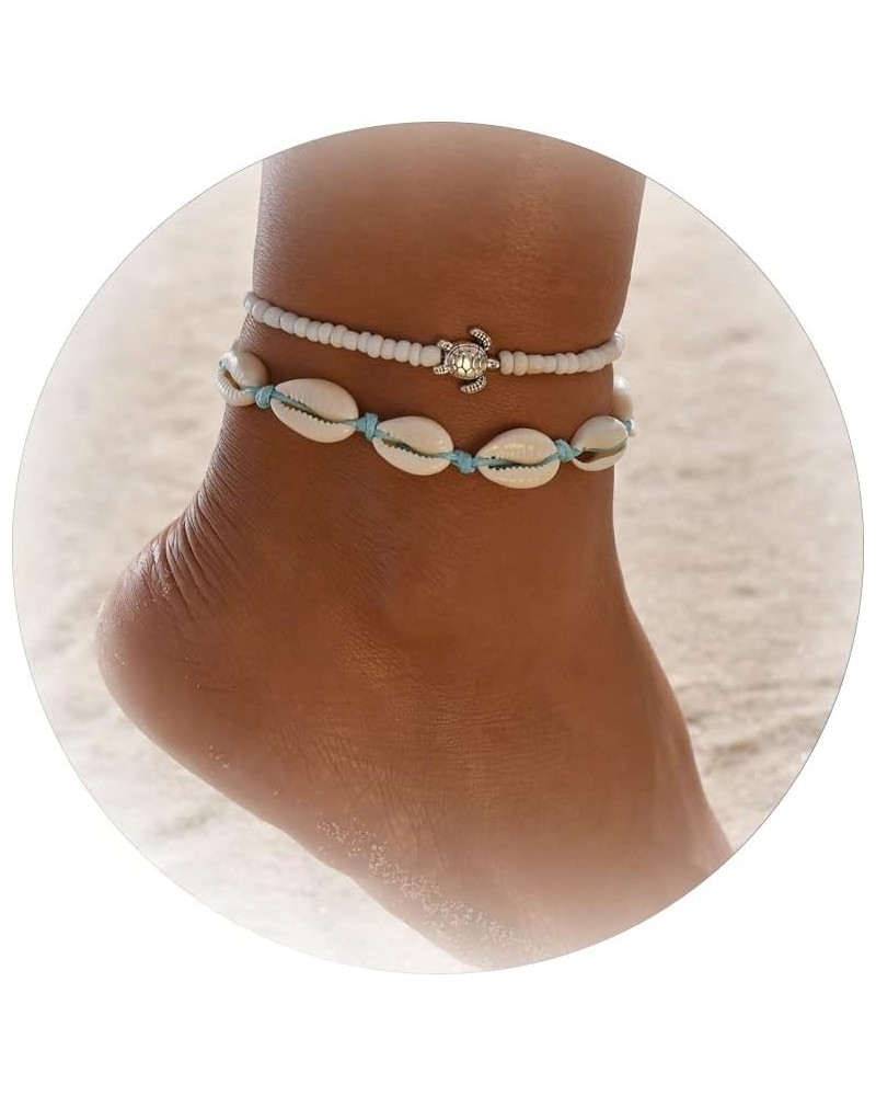 2 Pcs Shell Anklets for Women White Beaded Ankle Bracelets Adjustable Ankle Bracelets Summer Beach Jewelry for Teen Girls $7....