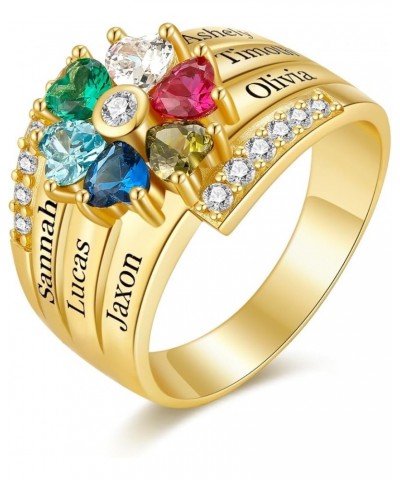 Sterling Silver Customized Name Rings with 2-5 Birthstones Engraving Personalized Stacking Name Rings 6 Names Gold $21.59 Rings