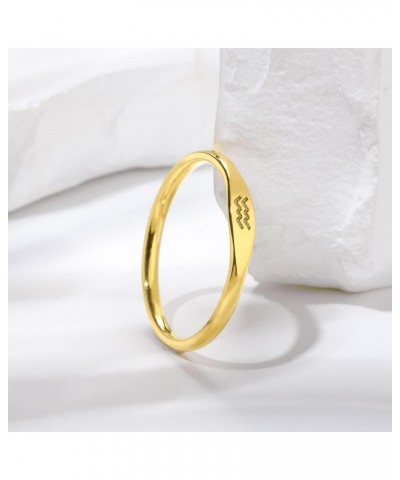 Unisex Stainless Steel Thin Simple 12 Constellation Zodiac Symbols Stackable Couple Ring Gold Aquarius $7.64 Others