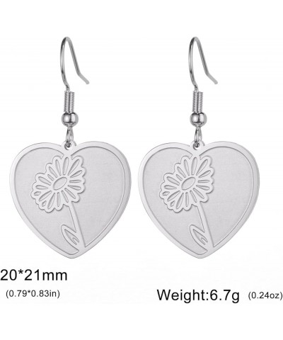 Love Heart Birth Flower Earrings Stainless Steel Birth Month Floral Carve Dangle Earrings Birthday Wildflower Jewellery Gifts...