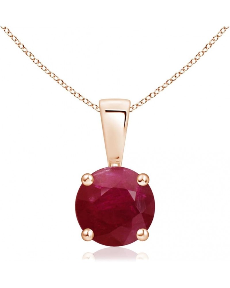 Natural Ruby Classic Round Solitaire Pendant Necklace in 14k Solid Gold for Women, Girls with 18" Chain | July Birthstone Jew...