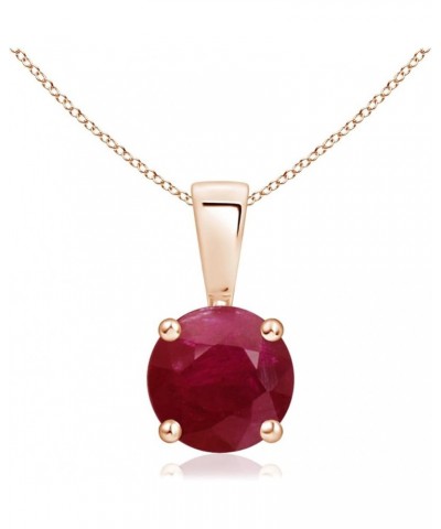 Natural Ruby Classic Round Solitaire Pendant Necklace in 14k Solid Gold for Women, Girls with 18" Chain | July Birthstone Jew...