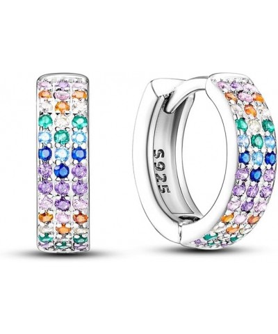 925 Sterling Silver Hoop Earrings Huggie Earrings Colorful Cubic Zirconia Hypoallergenic Small Hoop Earrings for Women A Colo...