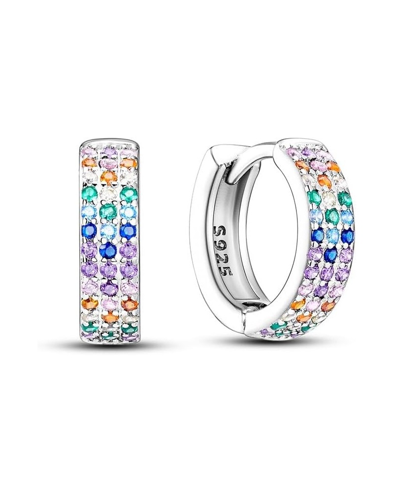 925 Sterling Silver Hoop Earrings Huggie Earrings Colorful Cubic Zirconia Hypoallergenic Small Hoop Earrings for Women A Colo...