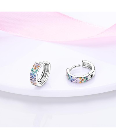 925 Sterling Silver Hoop Earrings Huggie Earrings Colorful Cubic Zirconia Hypoallergenic Small Hoop Earrings for Women A Colo...