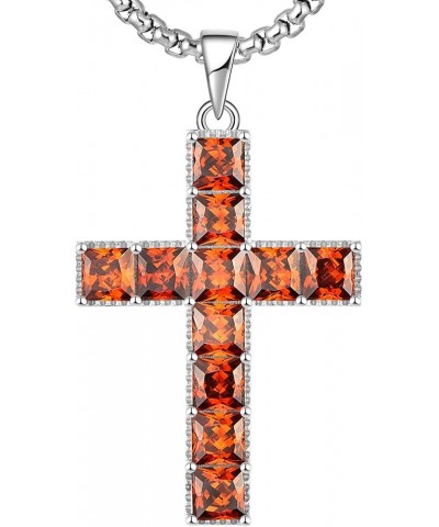 Cross Necklace Sterling Silver Big Criss Pendant Crubic Zirconia Crucifix Jewelry for Women 01-garnet-Jan $30.00 Necklaces